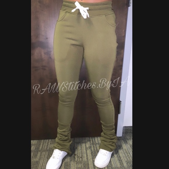 Olive Green Stacked Sweats - Picture 1 of 2